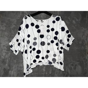Emery Rose 5XL Plus Blouse Short Sleeve Business Casual Black and White Dots